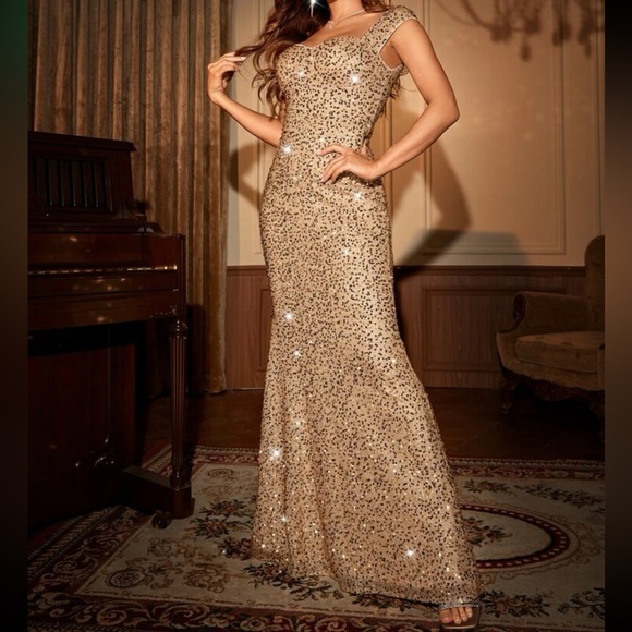 Luxe party bridesmaids prom wedding mermaid hem sequins dress - Picture 5 of 6